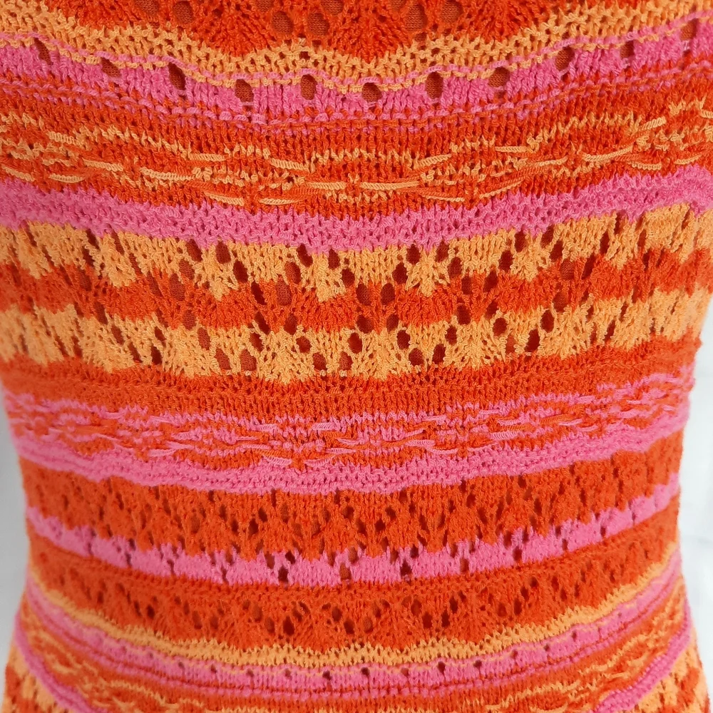 NWT Jessica Simpson Crochet Maxi Dress Size Med Orange Pink Open Knit Boho - Picture 4 of 15